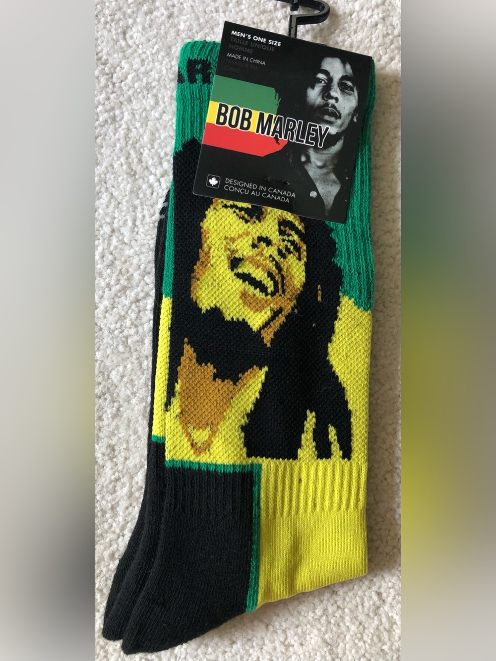 Bob Marley Men's Crew Socks - Black, Yellow & Green